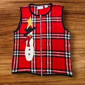 RARE Vintage Chris Koski Designs Buffalo Plaid Fleece Christmas Snowman Zip Vest